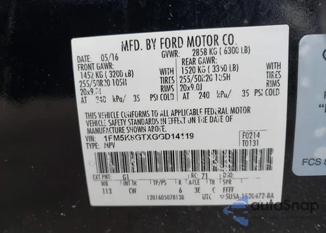 2016 Ford Explorer Sport from USA, damaged, VIN 1FM5K8GTXGGD14119
